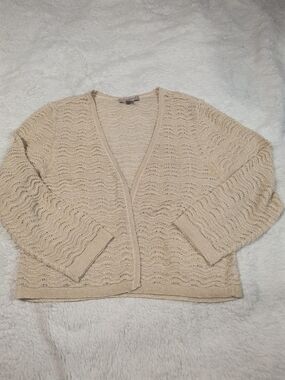 Roz & Ali Champagne Gold Lurex Knit Open Cardigan Size M Crochet Style